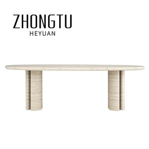 Hiện đại wabi-sabi <span class=keywords><strong>Slate</strong></span> ngoài trời Vườn hình bầu dục đàm phán bàn ăn đá cẩm thạch tự nhiên travertine phòng khách trong nhà bếp bảng - Product Image 1