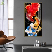 Peinture murale sur toile en porcelaine cristalline avec poissons Koi, design moderne, grande taille, pour hall d'entrée, allée ou couloir
