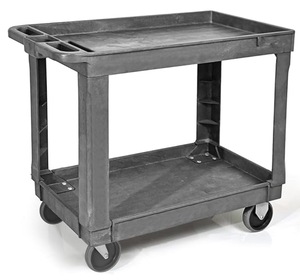 Bulk Order OEM Custom Industrial Service <strong>Trolley</strong> Two Shelf Platform Design Four Wheel <strong>Mobility</strong> Heavy Duty Plastic Handling - Product Image 1