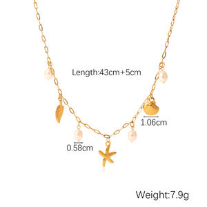 Collana Hainon in acciaio inox spiaggia stile oceano foglie stella di mare collana con ciondolo di conchiglia - Product Image 3