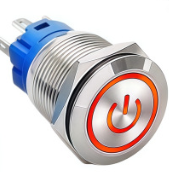 Interrupteur à bouton-poussoir métallique 12/16/19/22 mm, étanche, à enclenchement / momentané, tête haute / tête plate, avec lumière LED, NO/NC