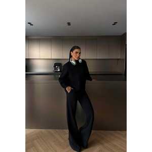 Ensemble de survêtement vintage noir Revovy en nylon respirant et léger avec capuche et logo, grande taille, pour l'hiver - Product Image 3