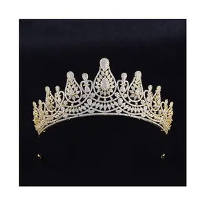 High Handmade High Quality Zirkonia voll gepflasterte Haarschmuck Luxus Brautkrone für Hochzeits krone Gold