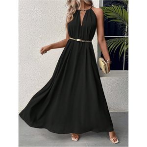 Vestido Maxi de Verano para Mujer, Estilo Halter, Corte A, Fluido, para Vacaciones en la Playa, Cintura Holgada, Tejido Transpirable, Ideal para Resort o Crucero - Product Image 3