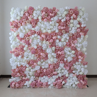 G14 Décoration de mariage 3D roll up Cloth Fake Flower Walls Panel Backdrop Pink Rose Silk Artificial Flower Wall for Party Wall