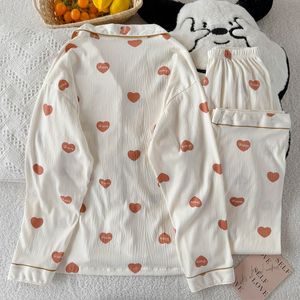 Novedad Primavera/Verano: Conjunto <span class=keywords><strong>de</strong></span> Ropa <span class=keywords><strong>de</strong></span> Dormir para Mujer con Estampado <span class=keywords><strong>de</strong></span> Corazones, Manga Larga, Tela Ligera y Arrugada - Product Image 6