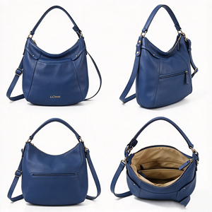 <b>Navy</b> Blue Shoulder Bag Multiple Zipper Pockets Adjustable Detachable Strap Large Capacity Daily Women <b>Handbag</b> - Product Image 4