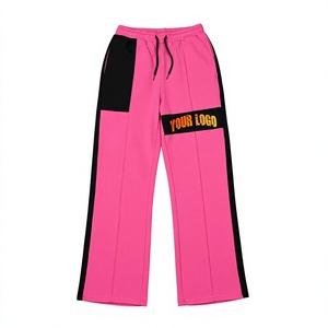 Pantalon de survêtement rose pour homme, taille élastique avec cordon de serrage, blocs de couleur et bande latérale, décontracté, respirant, en polyester, pour l'automne - Product Image 1
