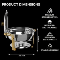 Juego de Recipientes para Buffet de Acero Inoxidable con Calentadores de Alcohol, Plateado/Dorado, Capacidad de 4.5L, Ideal para Eventos y Fiestas