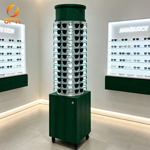 Présentoir rotatif sur pied pour lunettes <span class=keywords><strong>de</strong></span> soleil, tour d'exposition en bois pour lunettes avec armoire verrouillable et roulettes pour magasins d'optique - Product Image 1