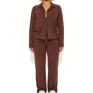 Conjunto de Pijama para Mujer Talla Grande, Camisa de Manga Larga con Botones y Pantalones Anchos, Ropa de Dormir de 2 Piezas, Moda - Product Image 4