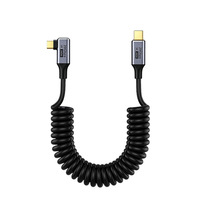 Câble USB-C en spirale à angle droit PD3.1 240W 5A Charge rapide 20 Gbit/s USB3.2 Gen2x2 4K 60Hz Blindage tressé avec marqueur E et ressort