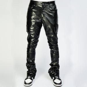 <span class=keywords><strong>Pantaloni</strong></span> Sportivi da <span class=keywords><strong>Uomo</strong></span> in <span class=keywords><strong>Ecopelle</strong></span> con Vita Alta, Zip, Gamba Svasata, Ricamo e Design Sovrapposto - Product Image 3