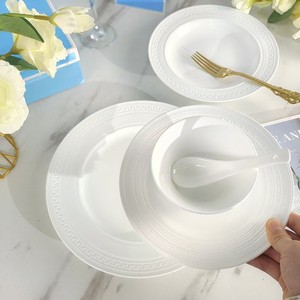 Juego de <span class=keywords><strong>vajilla</strong></span> de cerámica de la serie en relieve blanco puro para platos y cuencos de cocina occidental para niños - Product Image 5