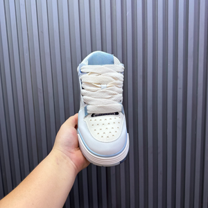 Men's White and Light Blue Chunky Low Top <b>Sneakers</b> with Thick Sole for Streetwear and Casual Daily Wear - Product Image 5