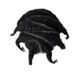 Jet Black Afro Cornrow trenzado Topper indio Remy caja corta sin nudos trenzas peluca <span class=keywords><strong>para</strong></span> hombres piezas de cabello tupé encaje suizo completo - Product Image 3