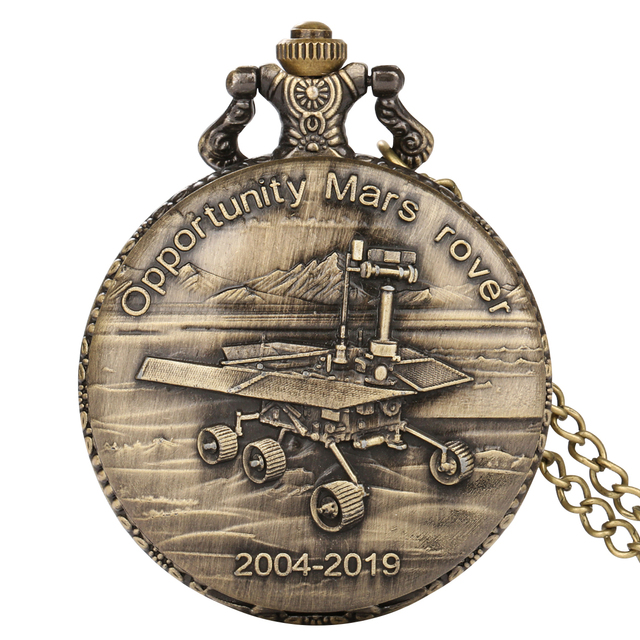 Opportunity Mars Rover 2004-2019 Souvenir Pocket Watch for Men, Antique Old Locket Watch with Chain, Vintage Pendant for Gift