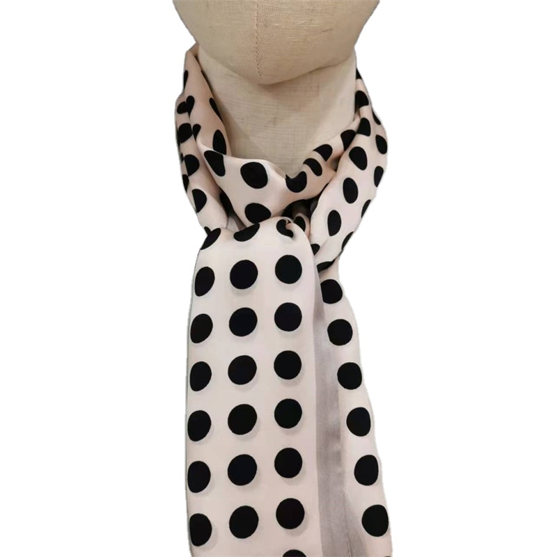 Длинный Шелковый атласный шарф в горошек с принтом на заказ, уличная Женская Повседневная сумка