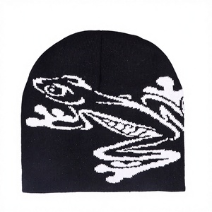 Bonnet unisexe en jacquard 100 % acrylique à motif grenouille, tricoté sans plis, idéal pour la plage, les voyages et les activités de plein air - Product Image 2