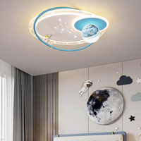 Lámpara de Techo Infantil de 50cm, 46W LED, Diseño de Astronauta y Luna, Protección Ocular, Redonda, para Dormitorio Infantil o Guardería