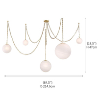 Lustre en albâtre Swag Chain, décoration de salon de villa de luxe, luminaire suspendu en globe drapé en laiton, lampe en albâtre Legacy