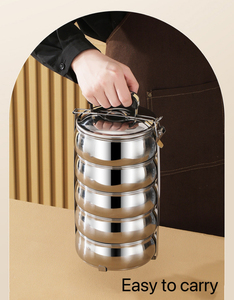 Loncheras de Acero Inoxidable para Comida Caliente, Estilo Bento, Porta Alimentos Tipo <span class=keywords><strong>Tiffin</strong></span> Indio, Juego de Loncheras con Forma de Tambor - Product Image 4