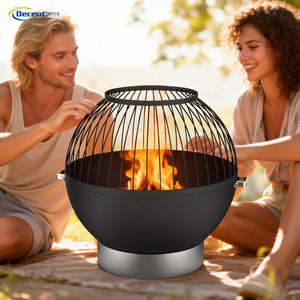 Brasero d'extérieur contemporain en fer noir de forme sphérique avec poignées latérales pour les marchés européen et américain - Product Image 5