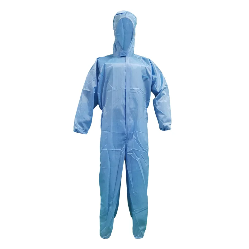 Overol protector ESD azul Uniforme de trabajo de seguridad reutilizable para sala limpia Ropa de trabajo de poliéster antiestática