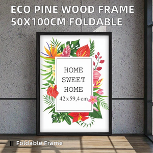 Cadre en bois de pin écologique personnalisable avec verre acrylique 50x100cm, couleur naturelle, montage mural vertical, pliable, moderne, à suspendre - Product Image 2