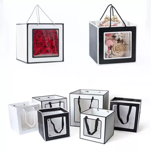 Portable Flower Box Bouquet Gift Packing Bag With PVC Window Wedding Birthday Festival Candy Paper Packaging Bag