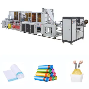 Fully Automatic Pe Drawstring Overlap Tie Trash Roll Bag Draw Tape Rope Garbage Bag Making Machine For Perforation Bag On Roll