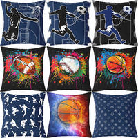 Housse de coussin moderne et artistique, taie d'oreiller en lin pour les amateurs de ballon de sport, football, basketball, rugby, adaptée à la décoration de la maison