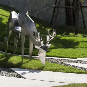 Vincentaa Outdoor Modern Art Square Park Hollow Mirror Drawing Deer Stainless Steel Sculpture