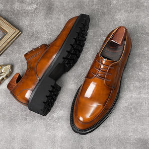 Chaussures Oxford pour hommes en cuir véritable, à bout rond, de créateur, à lacets, rehaussantes, antidérapantes, à talon épais et semelle épaisse - Product Image 3