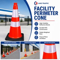 Cône de signalisation Aiko pour le contrôle du périmètre des installations et la marquage d'entrée restreinte avec colliers réfléchissants et base noire