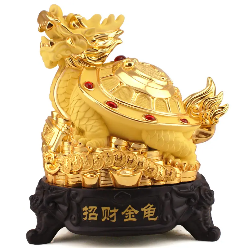 Reçine el sanatları altın rengi ejderha kaplumbağa Staute masa ev dekorasyon hediyeler için Fengshui hayvan heykelleri