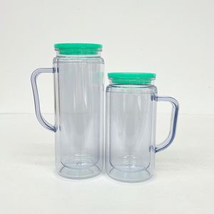 Custom Logo 12Oz 16 Snowglobe Travel Plastic <b>Mug</b> With Handle 12 Oz 16Oz Clear Shimmer Kids Acrylic Tumbler for Diy Printing - Product Image 4