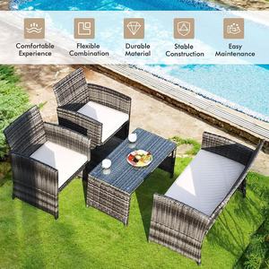 4 टुकड़े-पोर्च फर्नीचर सेट, आउटडोर पे रतन चेयर विवर मोटी कुशन और ग्लास टॉप कॉफी टेबल के साथ - Product Image 3