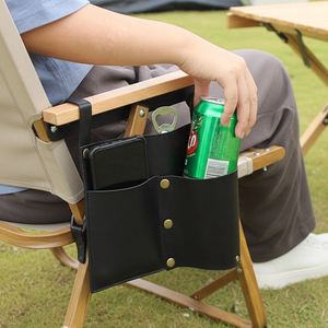 Porte-gobelet extérieur en cuir PU gaufré pour chaise de camping, pour bouteille d'eau et rangement de téléphone, fixation facile - Product Image 1