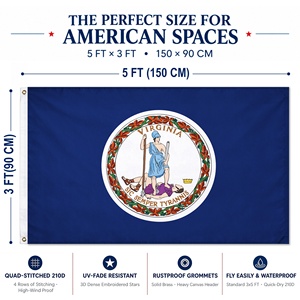 Envío Rápido, Bandera del Estado de Virginia, EE. UU., 3x5 pies, Bordada y Cosida, Lona de Nailon 210D Resistente, Cabezal de Lona, Ojales de Latón, Todo Incluido - Product Image 2