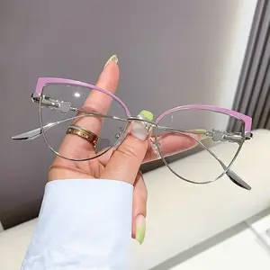 2023 Nieuwe Ontwerp Vrouwen Brilmontuur Mode Cat Eye Metalen Bril Optische Bril Anti Blauw Licht Bril Frame