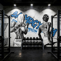 Papier peint mural 3D personnalisé pour salle de sport, musculation, homme musclé, bleu gris, graffiti, imperméable, pour centre de fitness, décoration de chambre