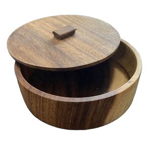 ชามสลัดไม้กระถินณรงค์แบบมีฝาปิด พร้อมกล่องไม้รักษ์โลกสำหรับใส่ถั่วอัลมอนด์ ลูกเกด ผลไม้อบแห้ง และของหวานต่างๆ  รับทำโลโก้ตามสั่ง - Product Image 1