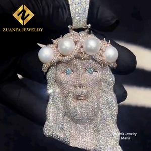 Fully Iced Out <b>Diamond</b> Christian Jesus Pendant Custom 925 Sterling <b>Silver</b> Hip Hop Moissanite Jesus Piece Pendant <b>Necklace</b> - Product Image 1
