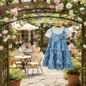 Vestido de Niña Estilo Coreano OZKIZ, Azul, en Capas, Moda al por Mayor para Niñas de 2 a 6 Años, Verano, Tela de Chifón con Volantes - Product Image 2