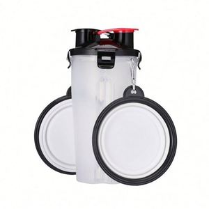 Offre Spéciale : Bouteille d'eau portable 2-en-1 en plastique pour animaux de compagnie et double gamelle pliable pour chiens, idéale pour les aventures en plein air - Product Image 1