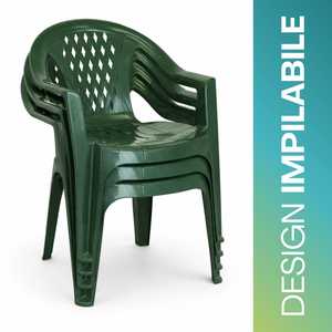 Sedie da Giardino Impilabili in Plastica con Braccioli 57x61.5x79 Cm, Resistenti, Schienale Basso, per Uso Esterno - Product Image 4