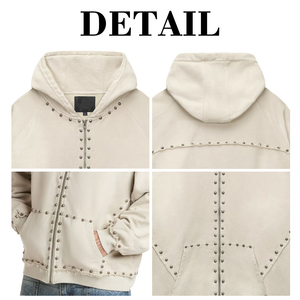 Sweat à capuche zippé KingSen personnalisé pour homme, automne-hiver, tricoté, épais, 100 % coton, doublé, avec rivets métalliques, imprimé oversize, écologique - Product Image 6