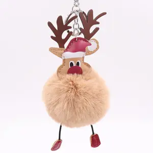 冬季圣诞鹿毛球钥匙扣可爱驼鹿毛绒包挂件厂家批发