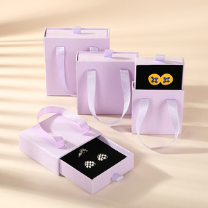 Custom Drawer Gift Box Rigid Jewelry Packaging With Handle Eco-Friendly High-End Satin Liner Hot Stamping Logo - Product Image 3